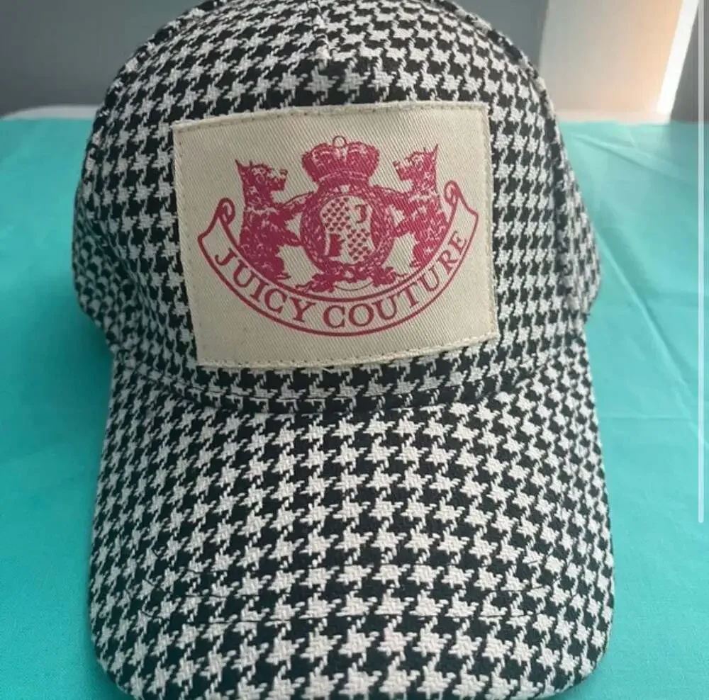 Juicy Couture Black and White Houndstooth Patch Logo Adjustable Baseball Cap Hat